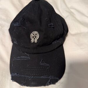 Custom chrome hearts hat Black Distressed Cap with Silver Emblem
